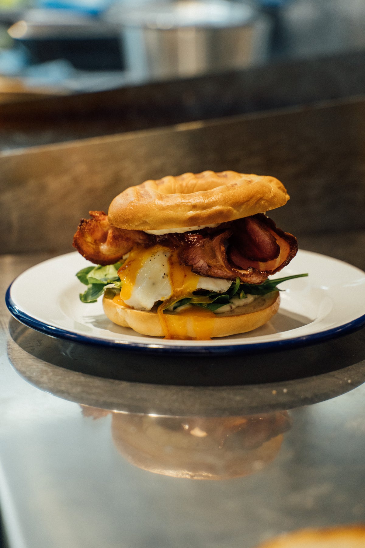 A grilled bagel at Goodness Gracious Wynyard Quarter