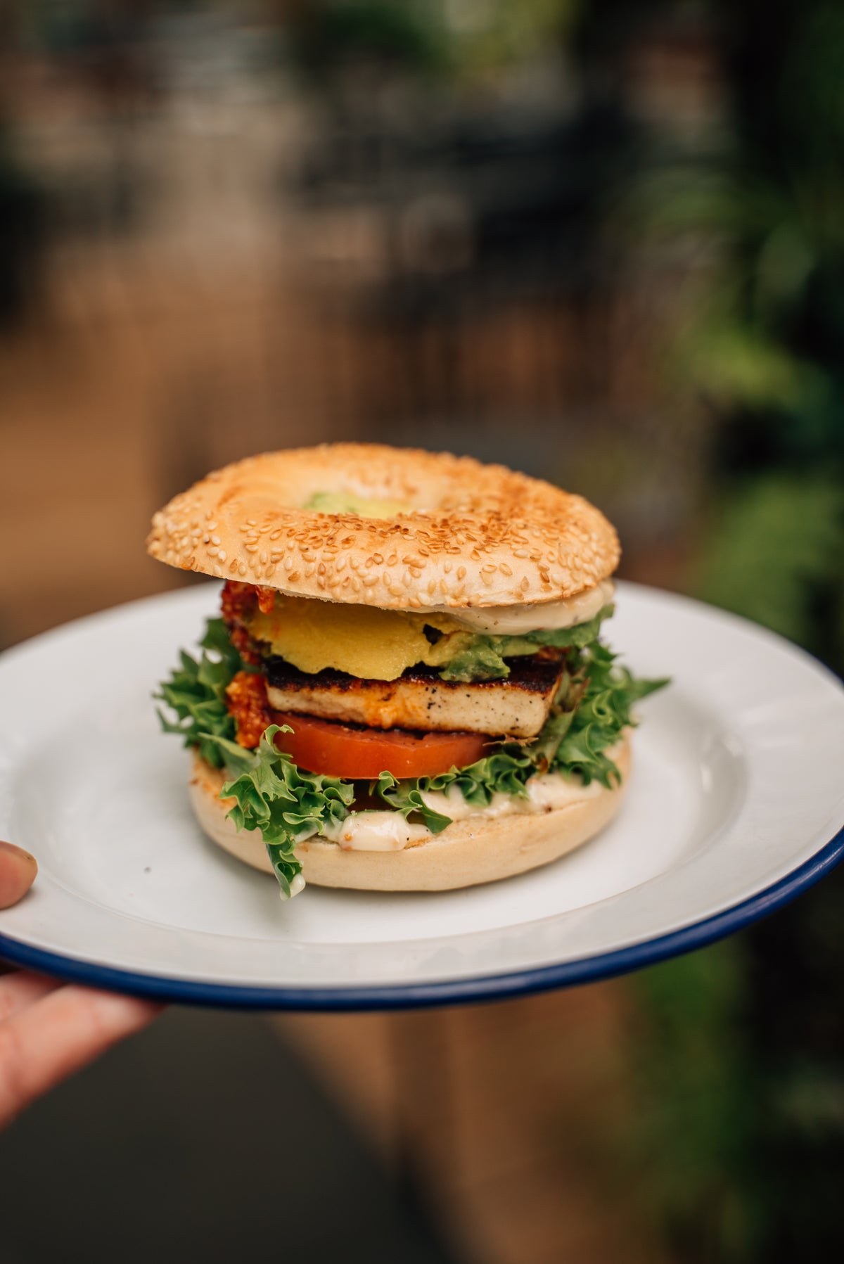 A grilled bagel at Goodness Gracious Smales Farm