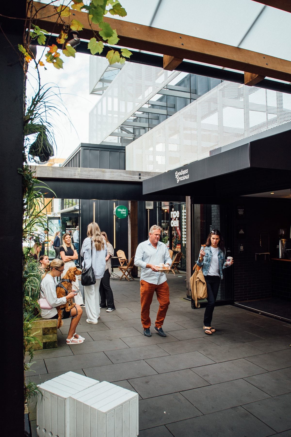 The Goodside laneway at Smales Farm, with the Goodness Gracious awning on the right